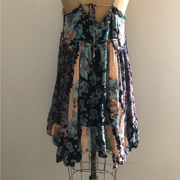 Free People] Purple Blue flower prints Cut edge Slip Dress - Picture 8 of 10